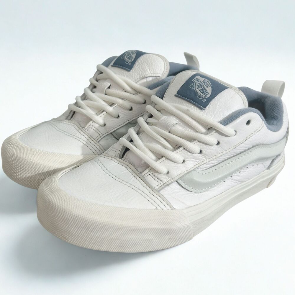 Vans Knu Skool Low Sneakers White Blue Youth 4.5, Womens 6 Leather Upper